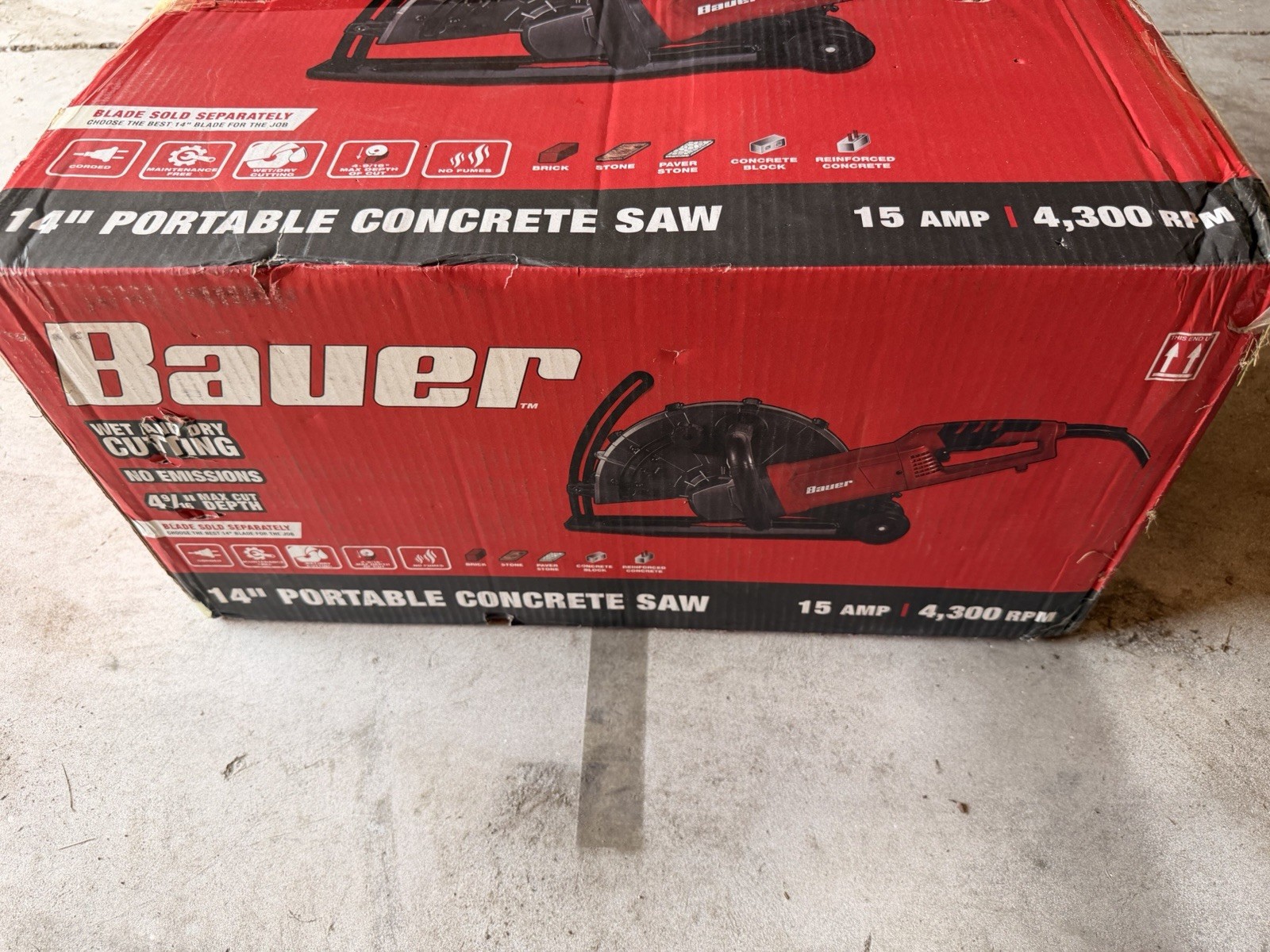 Bauer Electric Handheld Cut-Off Saw Concrete Power Tool 1431E-B 14»