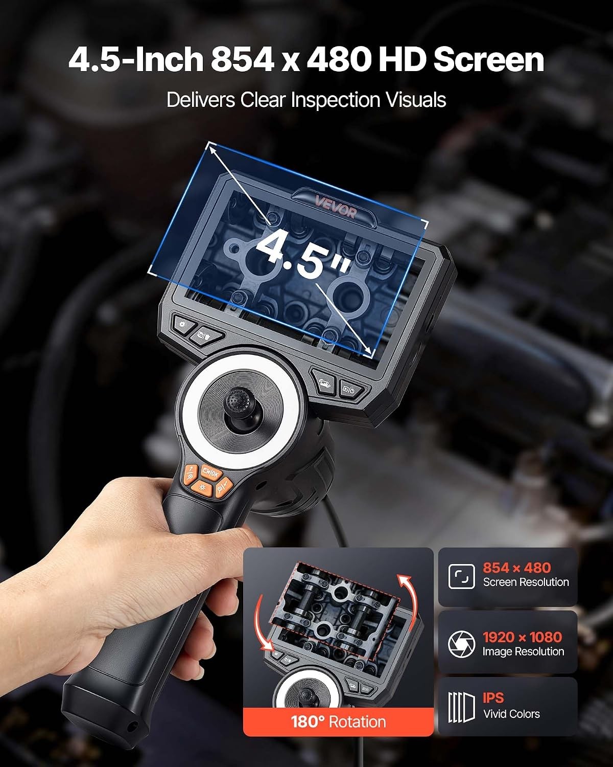 4.9FT 4-Way Articulating Endoscope with Light, 1080P HD Borescope Camera