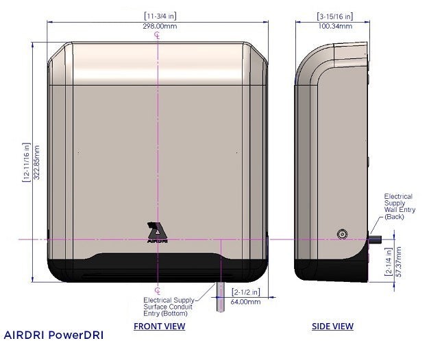 AirDri HDJ-0301A9SSB PowerDRI Automatic Hand Dryer ADA compliant HEPA Filtration