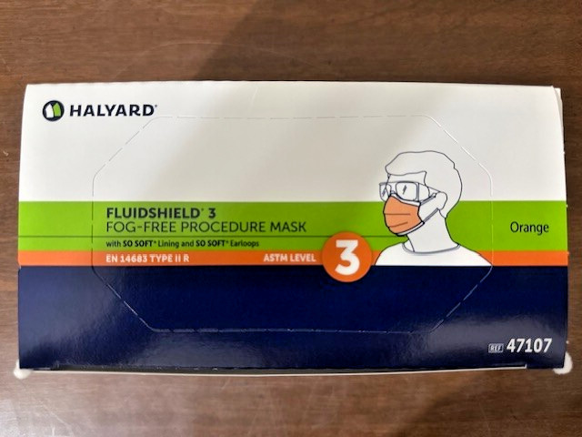 CASE of 400 LEVEL 3 “FOG FREE” Procedure Masks ORANGE Halyard FLUIDSHIELD* 47107