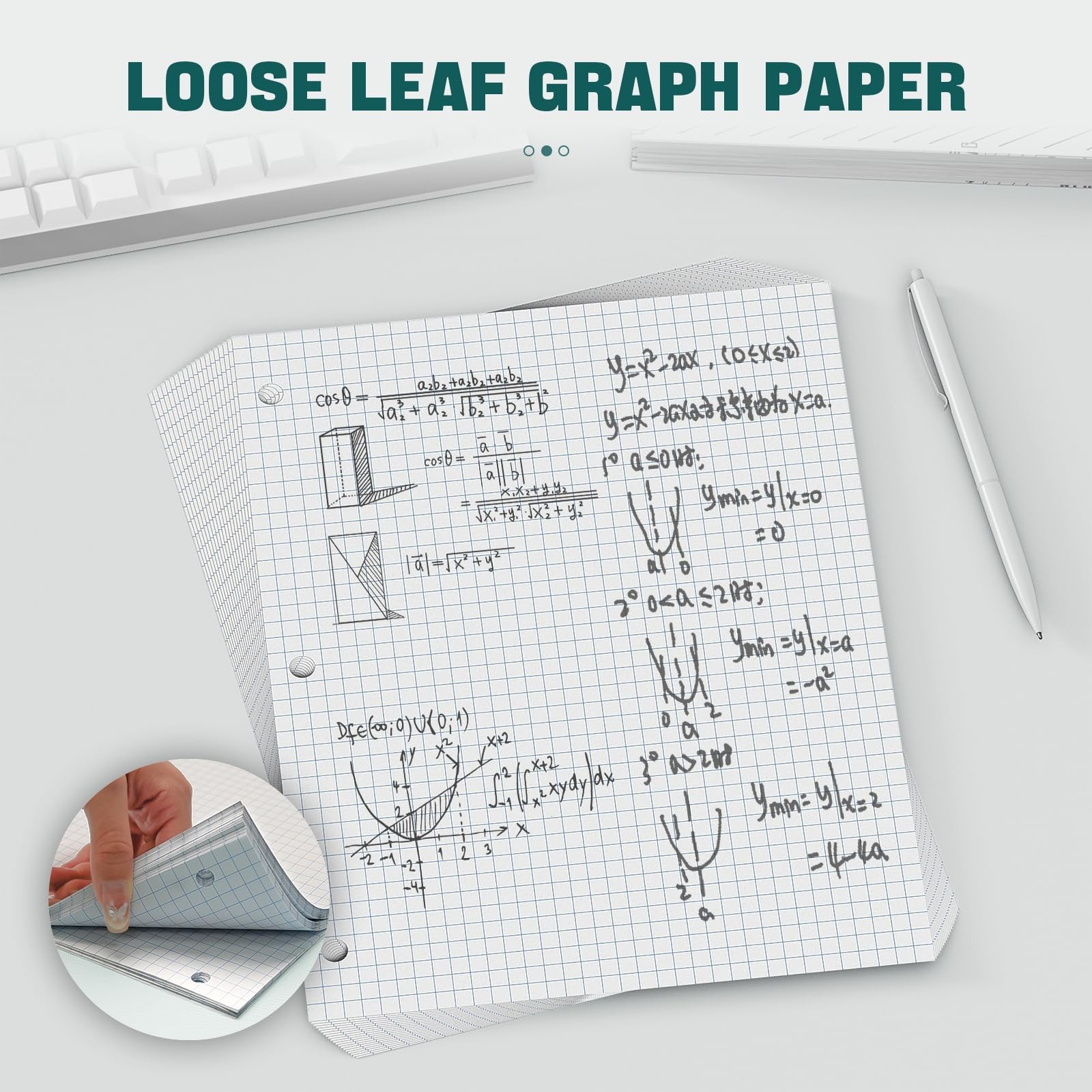 Loose Leaf Graph paper 8 x 10.5, Graph Ruled Paper, 3 Hole Punched Paper, 4 x…