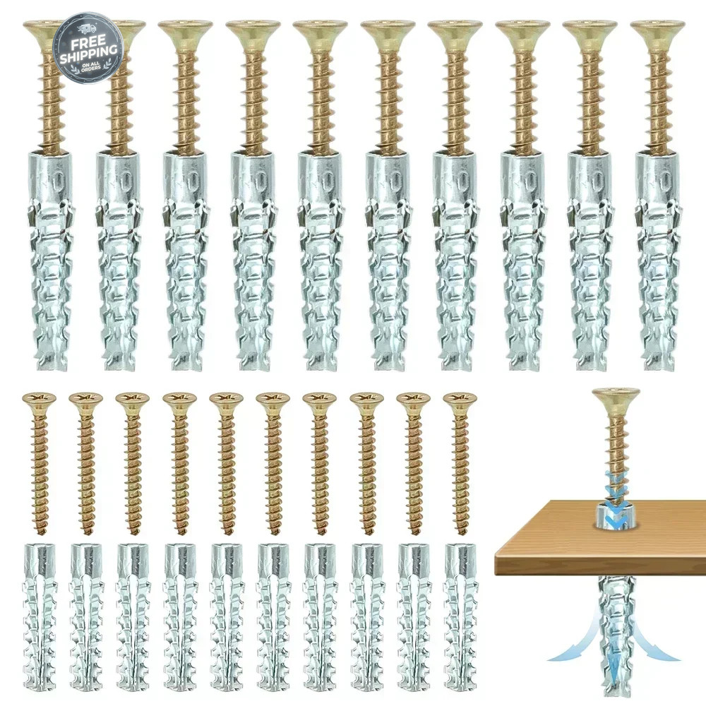 10/100Sets Metal Expansion Anchors Self Tapping Screws Concrete Wall Plugs