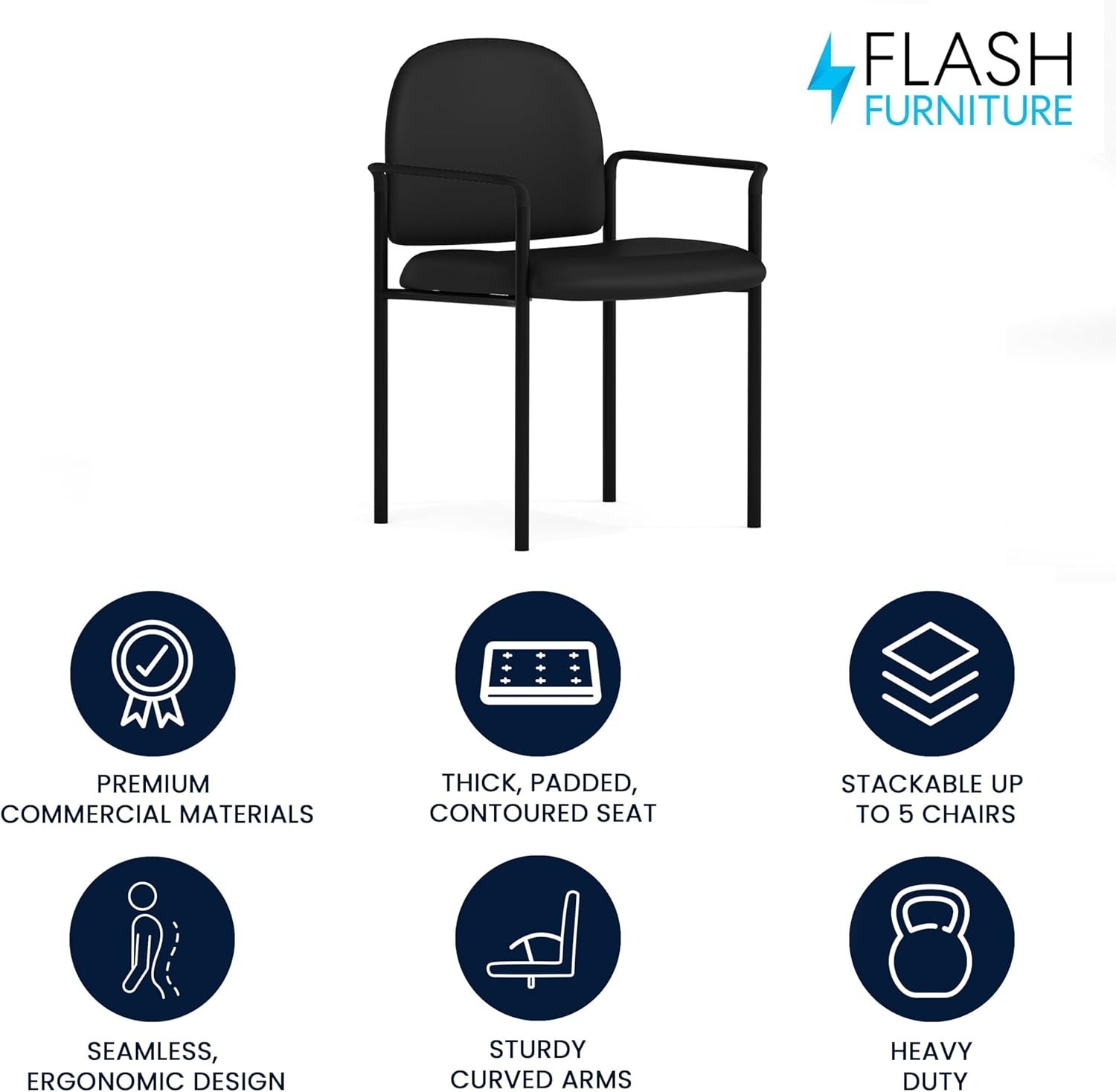 Elegant Black Vinyl Side Reception Chair with Comfort – Stackable & Lightweight