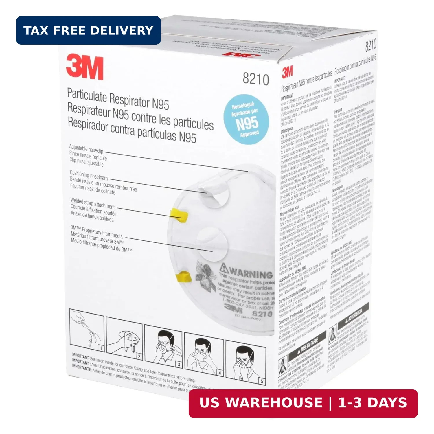 3M 8210 Particulate Respirator, N95, Pack of 20 Disposable Respirators, NIOSH AP