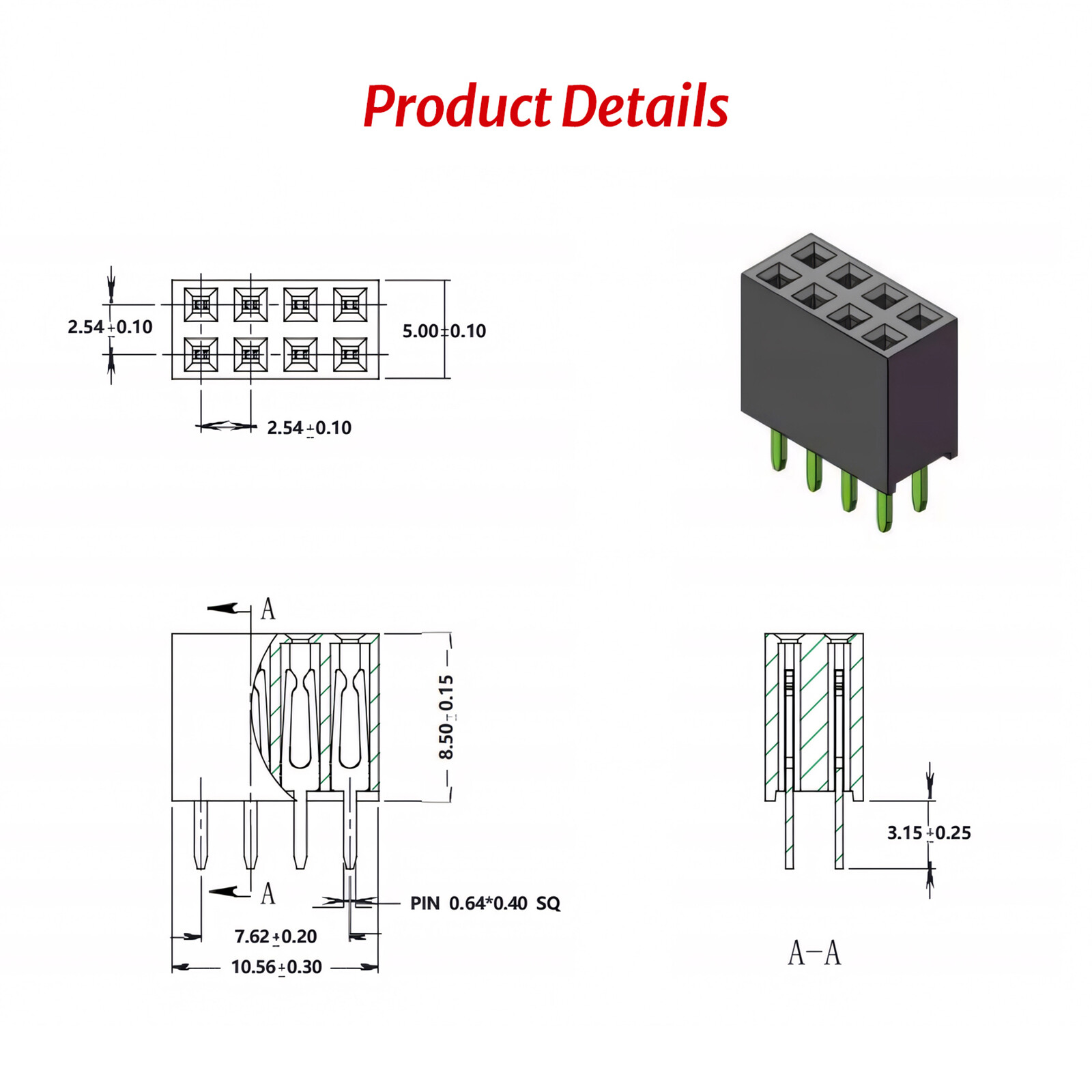 0.1″ PCB Header Vertical Female Socket Connector Single / Double Row Pin 2.54mm