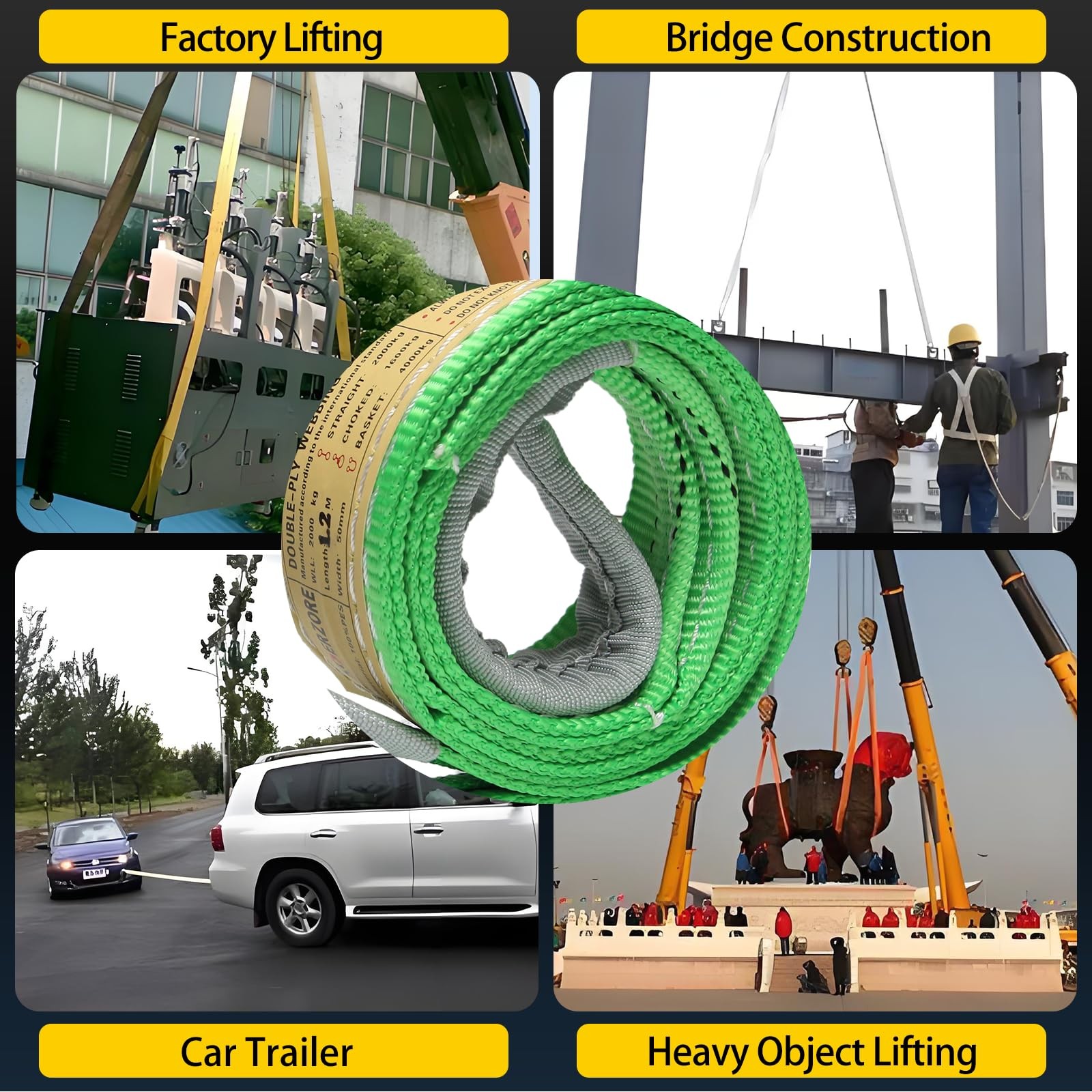 2-Pack 2.2″x4 Ft Heavy Duty Lifting Straps 4400 lbs Capacity Web Sling Set Hoist