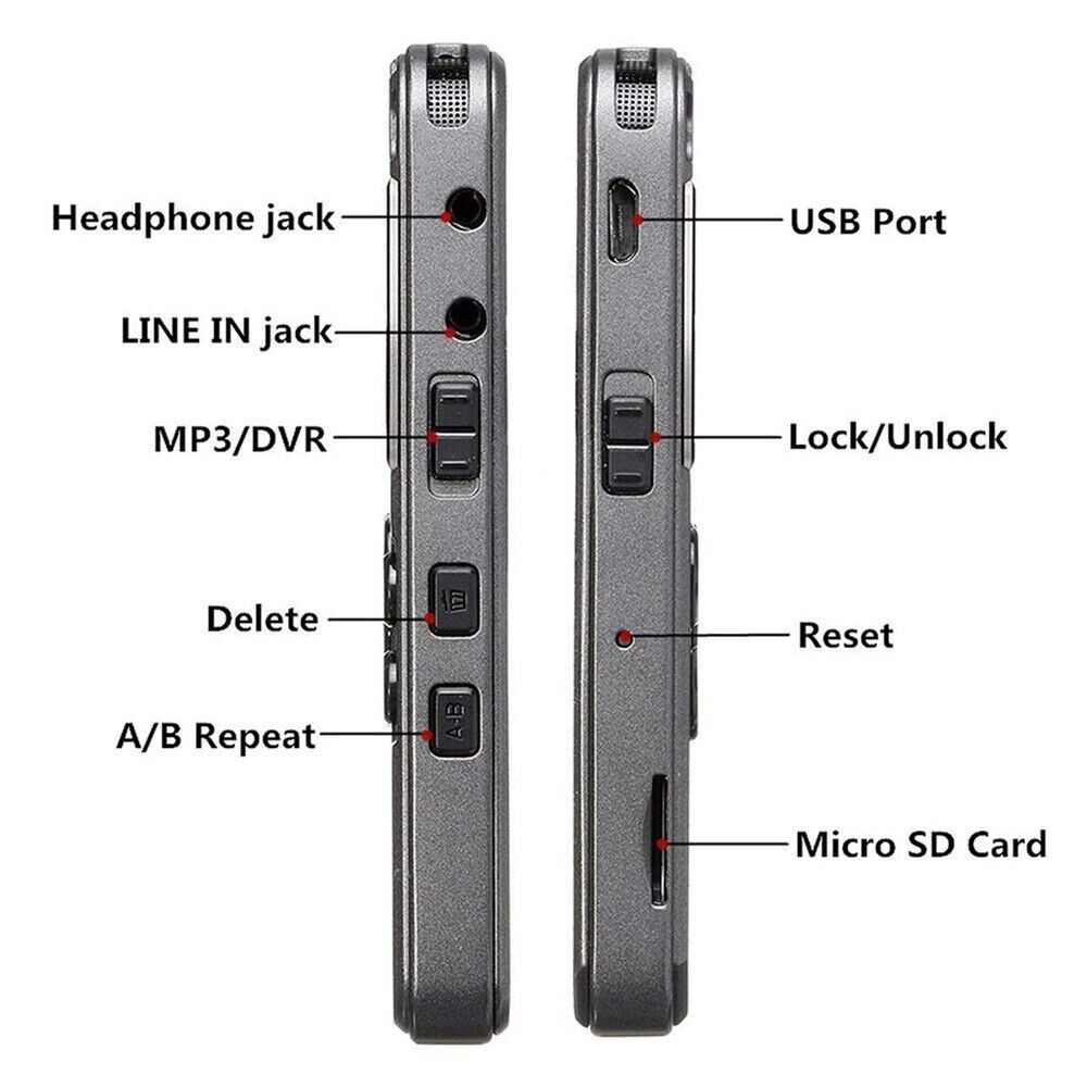 64GB Digital Voice Recorder with LCD Display & MP3 Playback