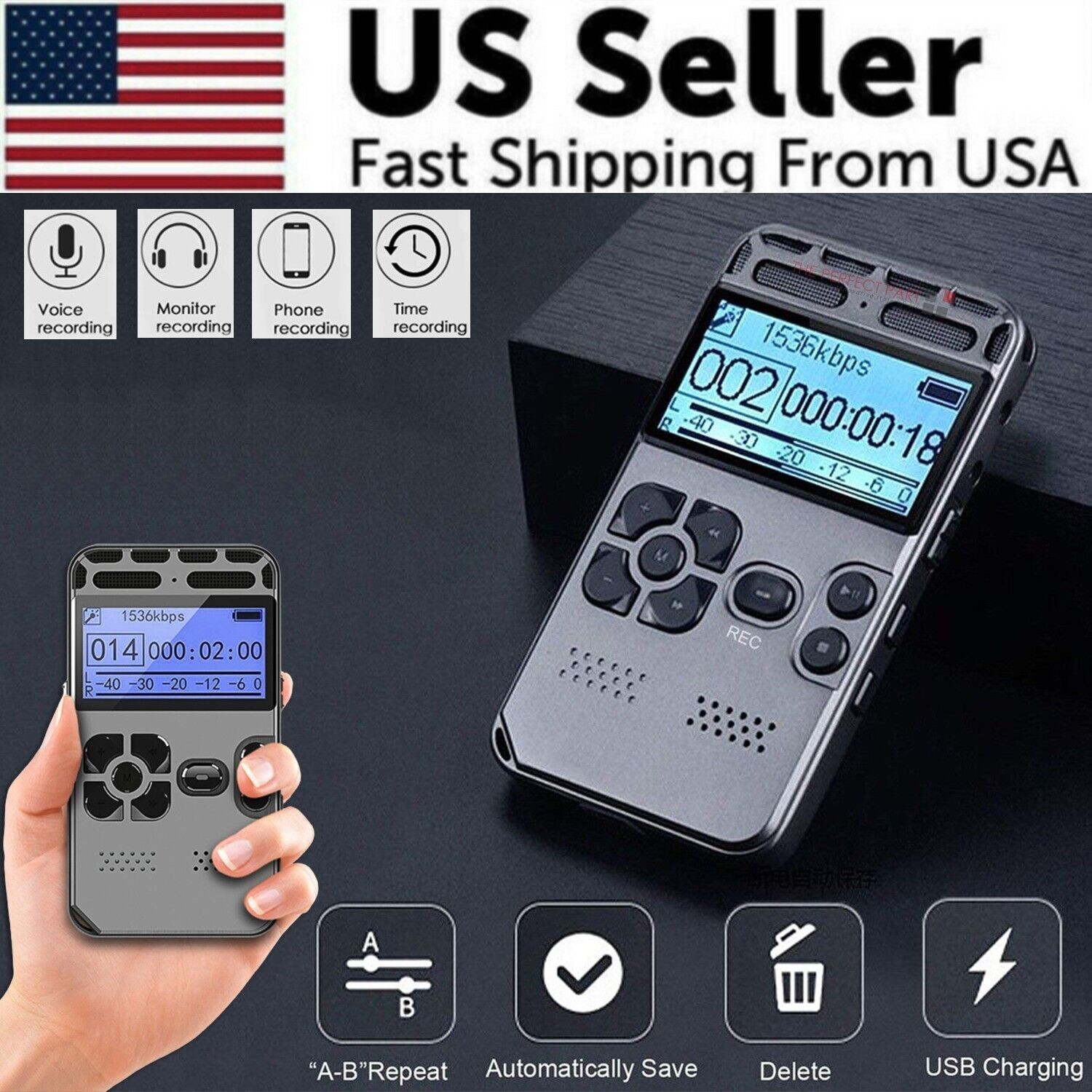 64GB Digital Voice Recorder with LCD Display & MP3 Playback
