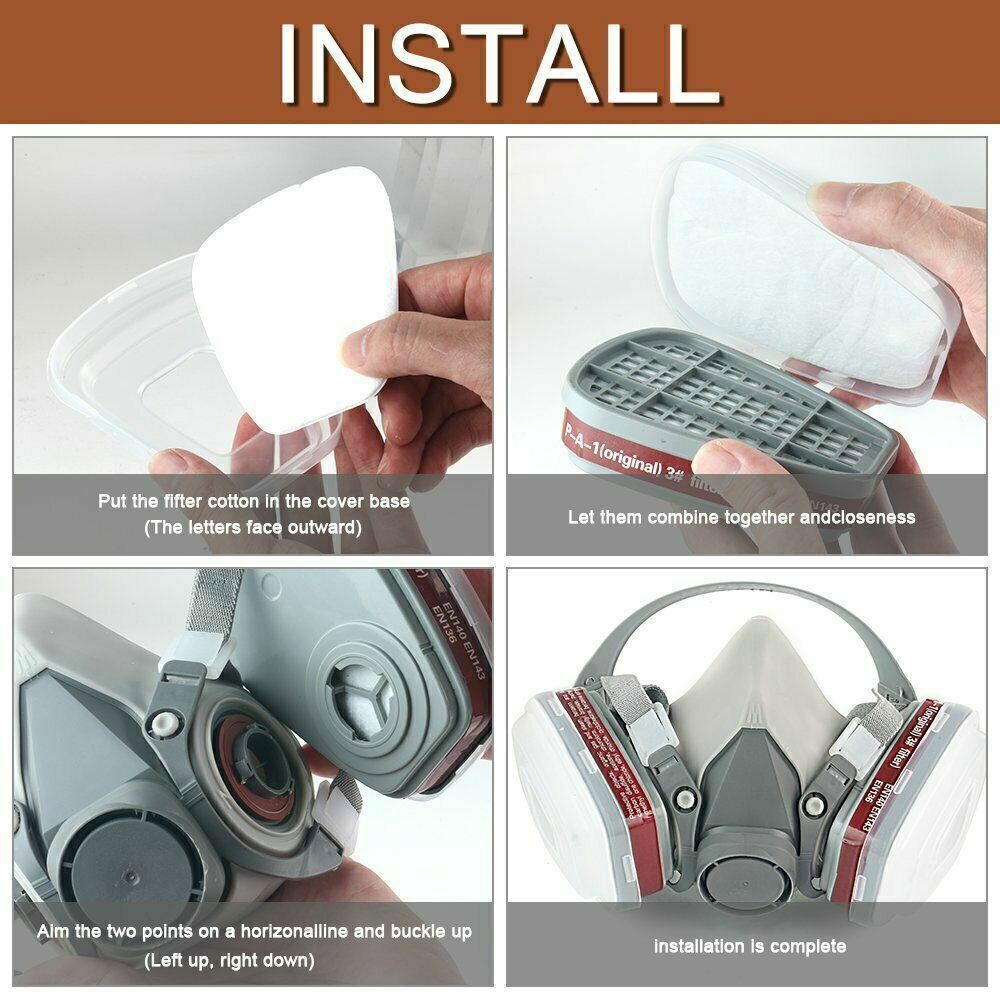 Half Face Respirator Gas Mask Facepiece Spray Painting Safety Glasses For 6200