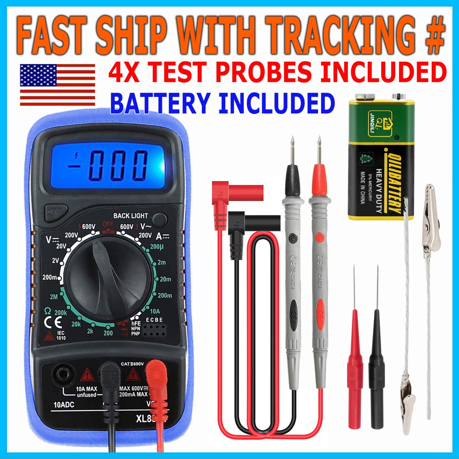 Digital Multimeter AC DC Voltmeter Ammeter Ohmmeter Volt Tester Meter WITH BATs