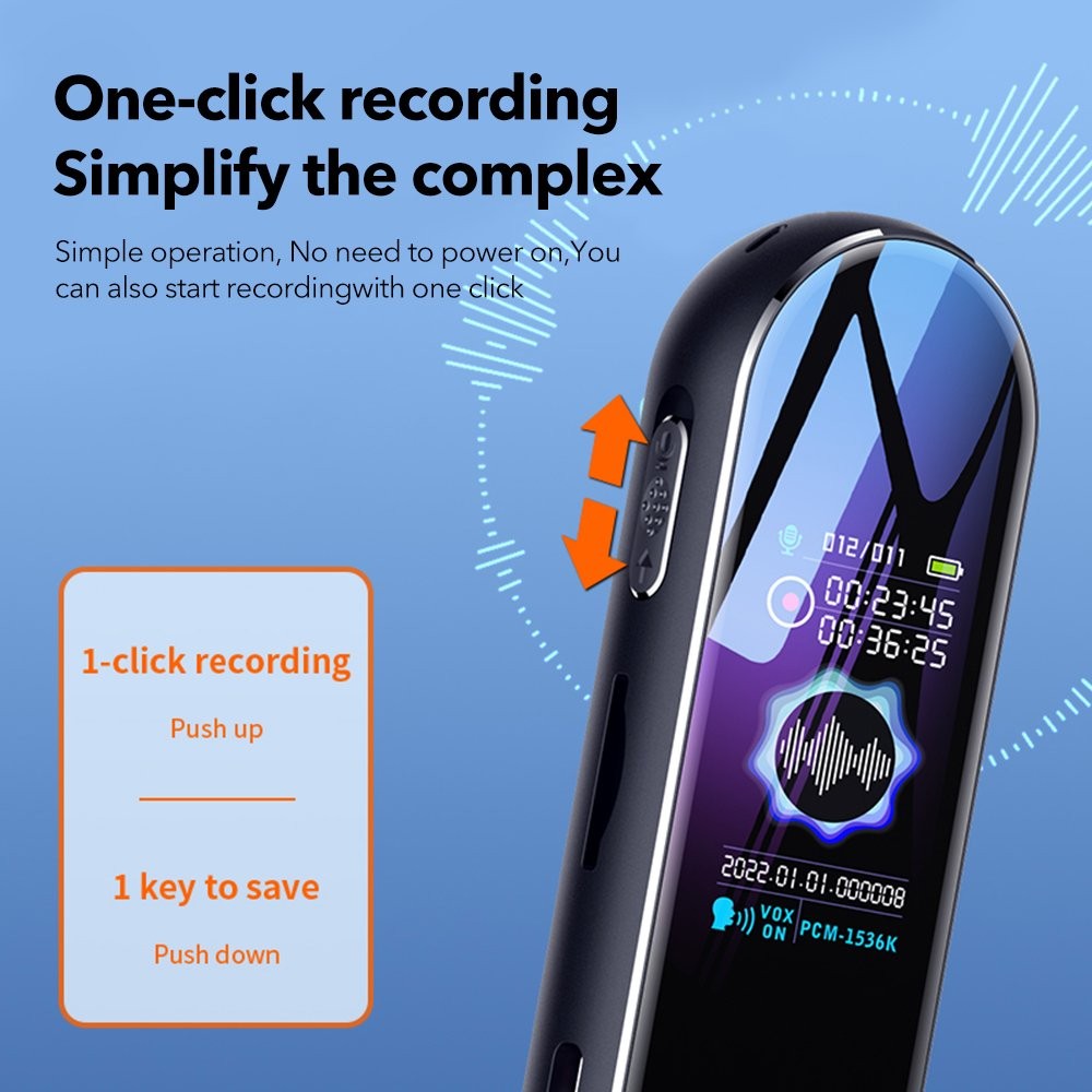 Digital Voice Recorder Dictaphone MP3 Player 24H Long Battery 1536Kbps HD Audio