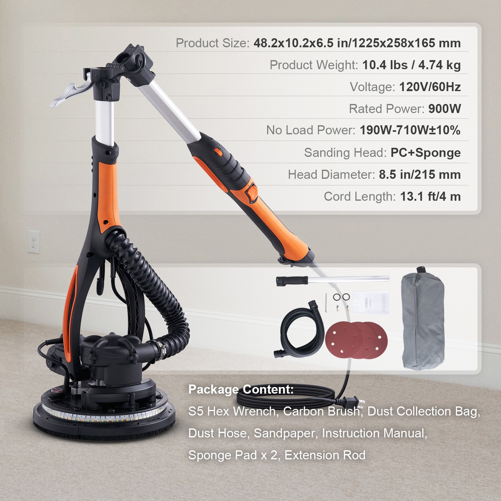 Uimoso 900W Drywall Sander with Adjustable Speed & Self-Suction System