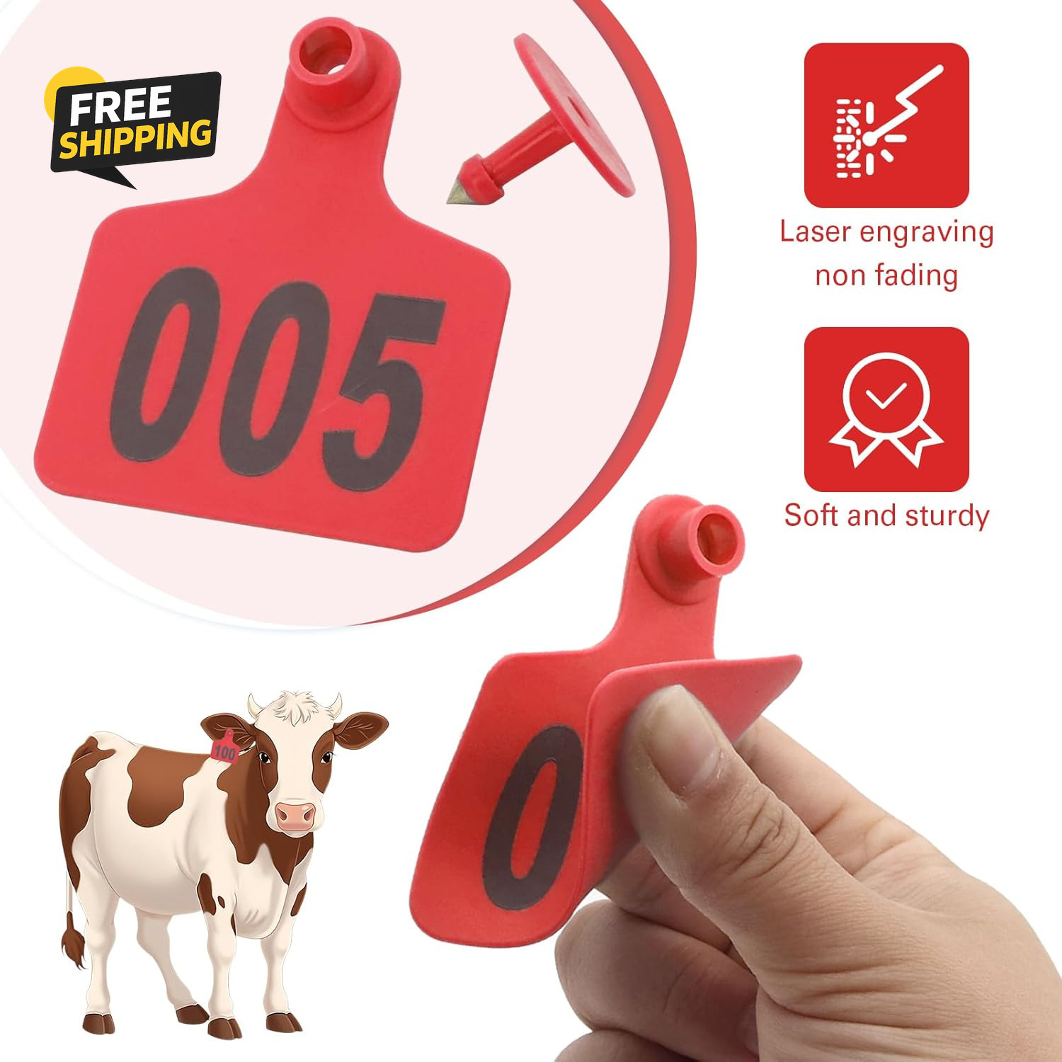 Cattle Ear Tags 001-100 Number Plastic Livestock Animal Tag for Cows Ear Tag