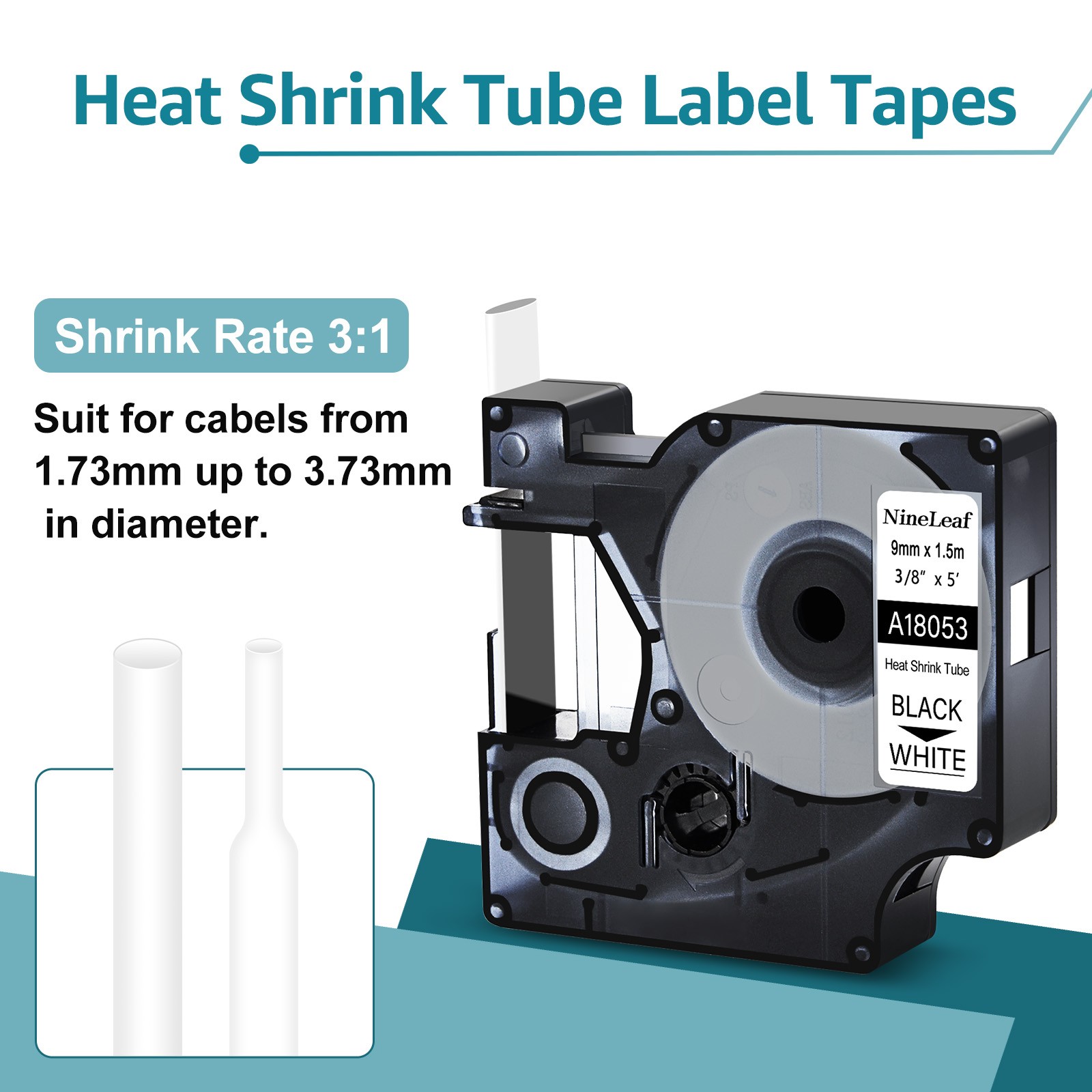 For DYMO Rhino 4200/5200 Heat-Shrink Tube 18053 Industry Label Tape 3/8″ x 5′