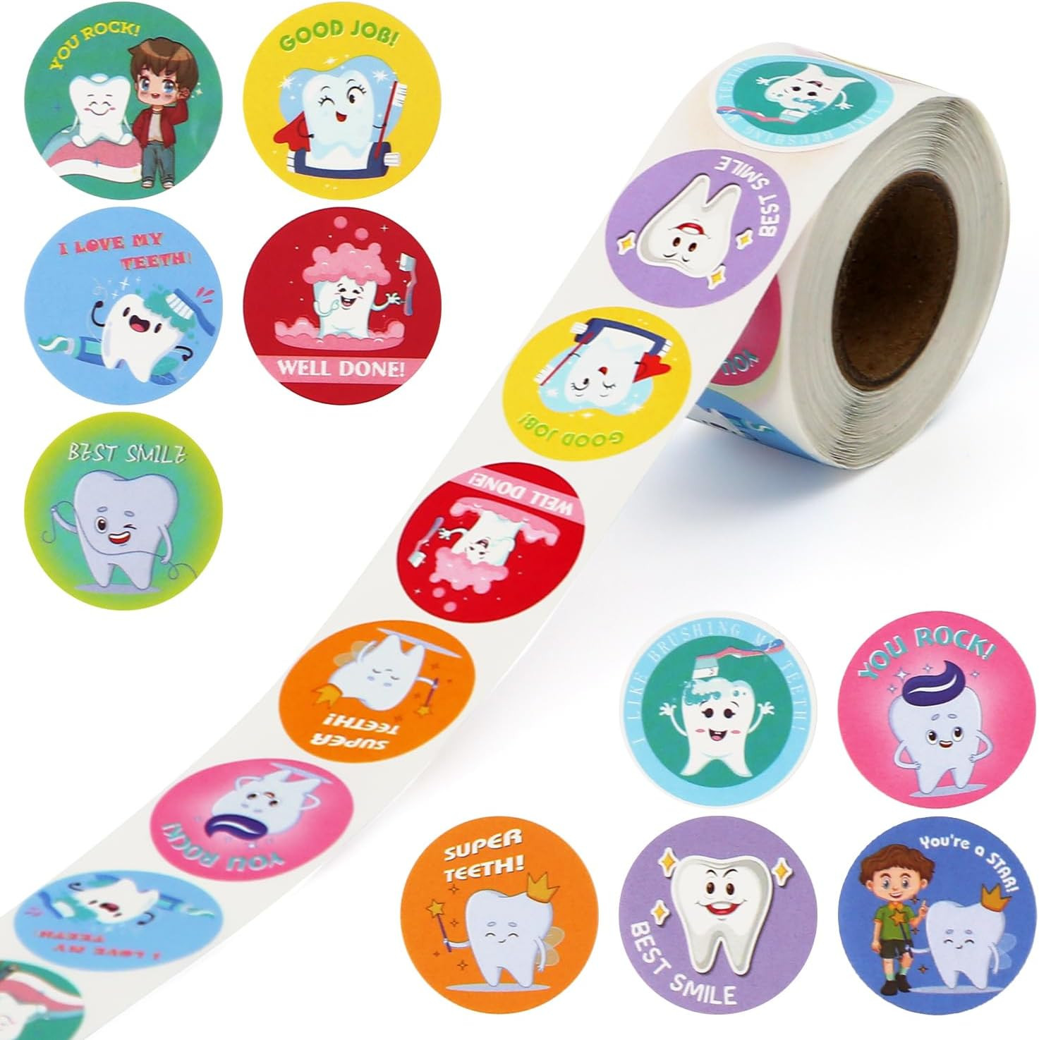 500Pcs Dental Stickers, 1 Inch round Cute Tooth Reward Decals Dental Prizes for