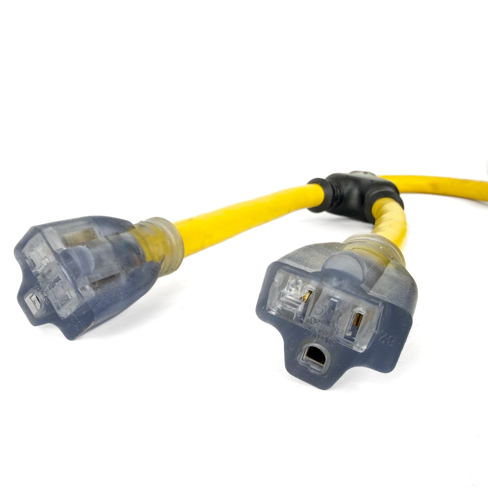 Prime 3′ Generator ‘Y’ Adapter – 30 Amp Plug to Two 5/20 Receptacles