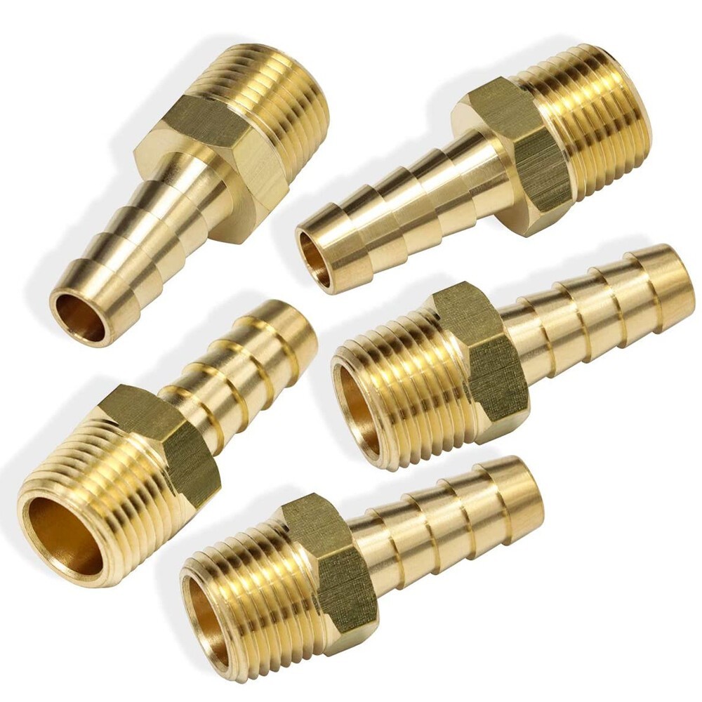 5X Brass 3/8In Hose Barb to 3/8In Male NPT Hose Fitting,Water Fuel Air Metals