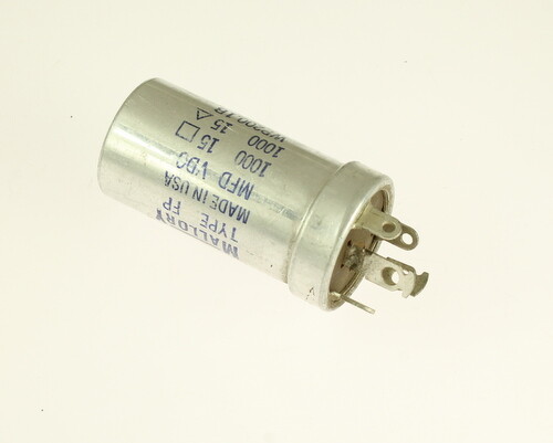 LOT OF TWO WP200.1B MALLORY capacitor 1,000uF 15V Aluminum Electrolytic Large