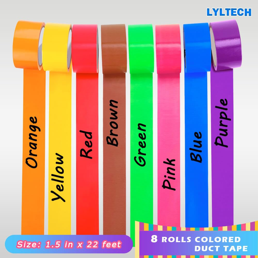 Rainbow Colored Duct Tape 8 Rolls,Colorful Duct Tape,Heavy Duty Rainbow Tape Col