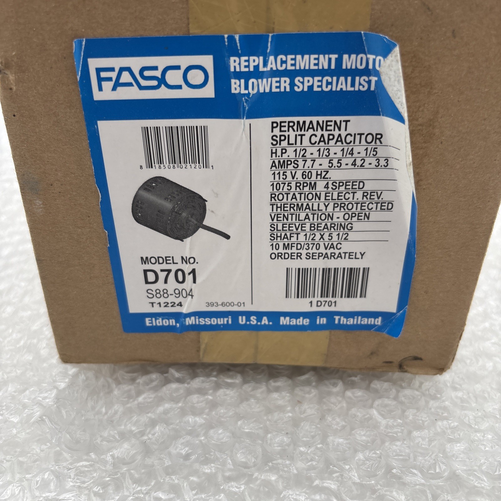 OEM Fasco D701 Fan Blower Motor 1/2hp 1075 RPM 4-Speed 115 Volts 5.6″ Diameter