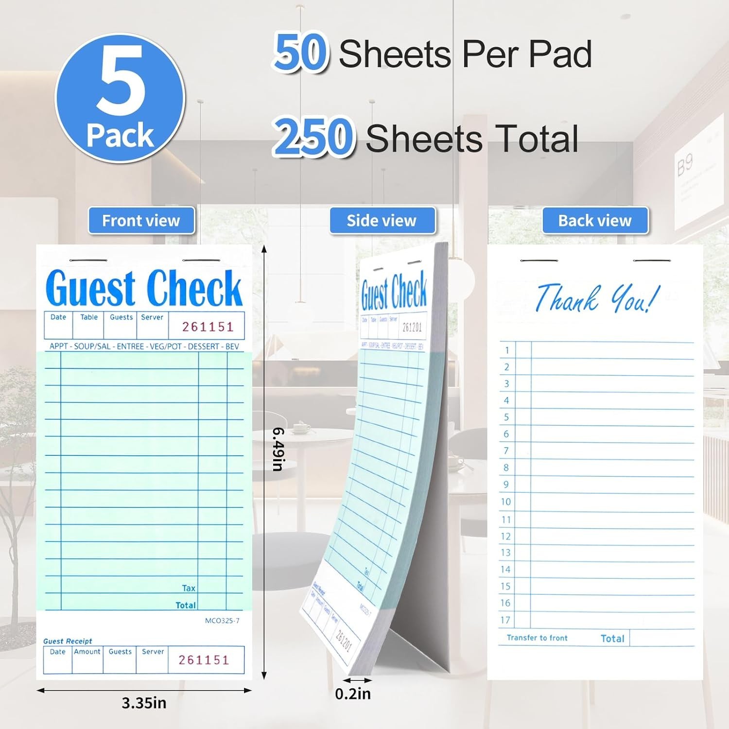5 Pack Guest Check Books, Server Note Pads for Restaurant, Green Waiter Check…