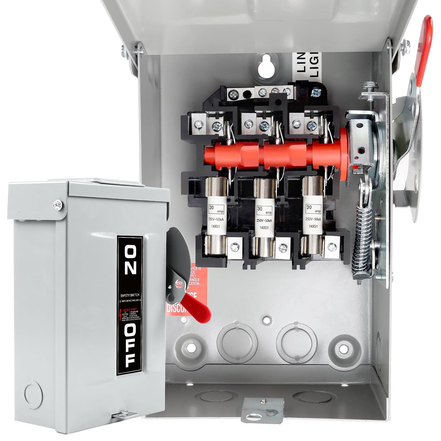 3P 30 Amp Fused Disconnect, 3 Phase Disconnect, 110/240V, Heavy Duty Metal Struc