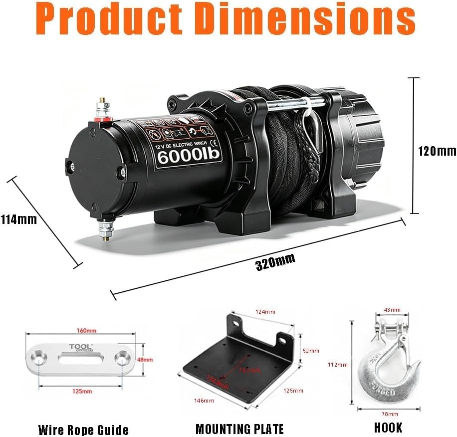 6000LBS 12V Electric Winch Synthetic Rope Remote for ATV UTV Boat Trailer Jeep
