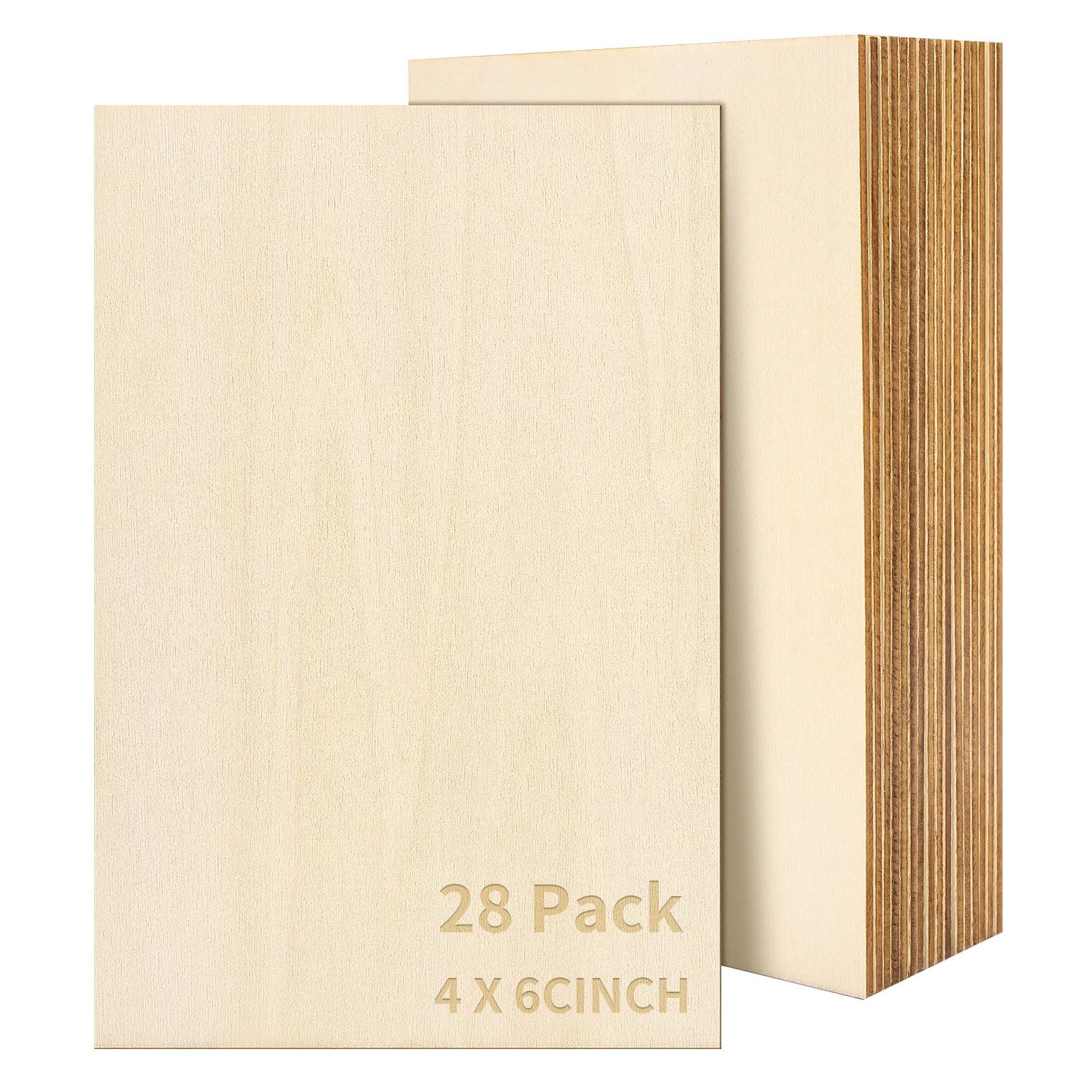 28 PCS Basswood Sheets – 4 x 6 x 1/16 Inch Thin Unfinished Craft wooden brown