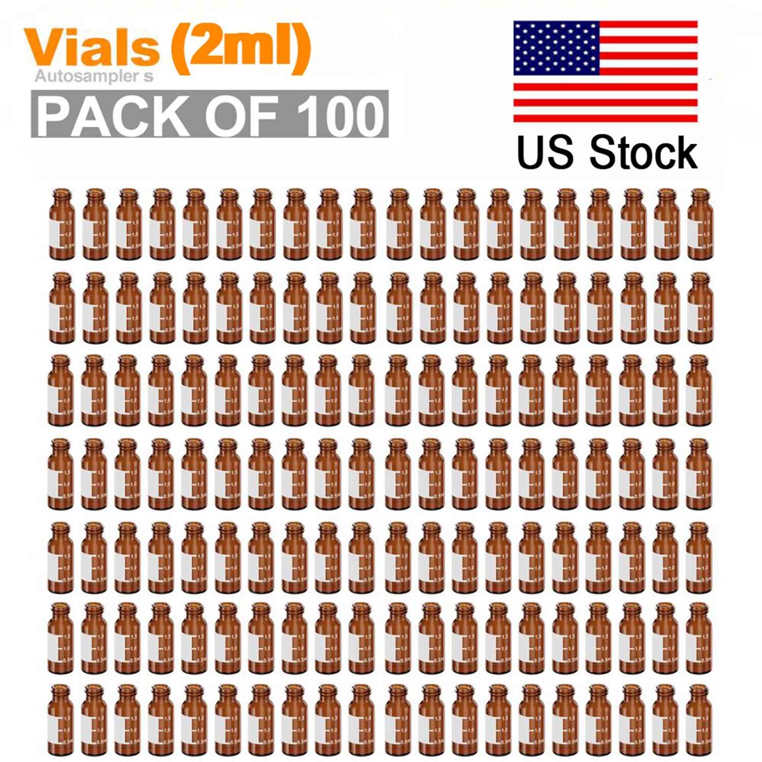 50000x 2ml 9mm HPLC Vials Clear Autosampler Borosilicate Sample Graduation 9-425