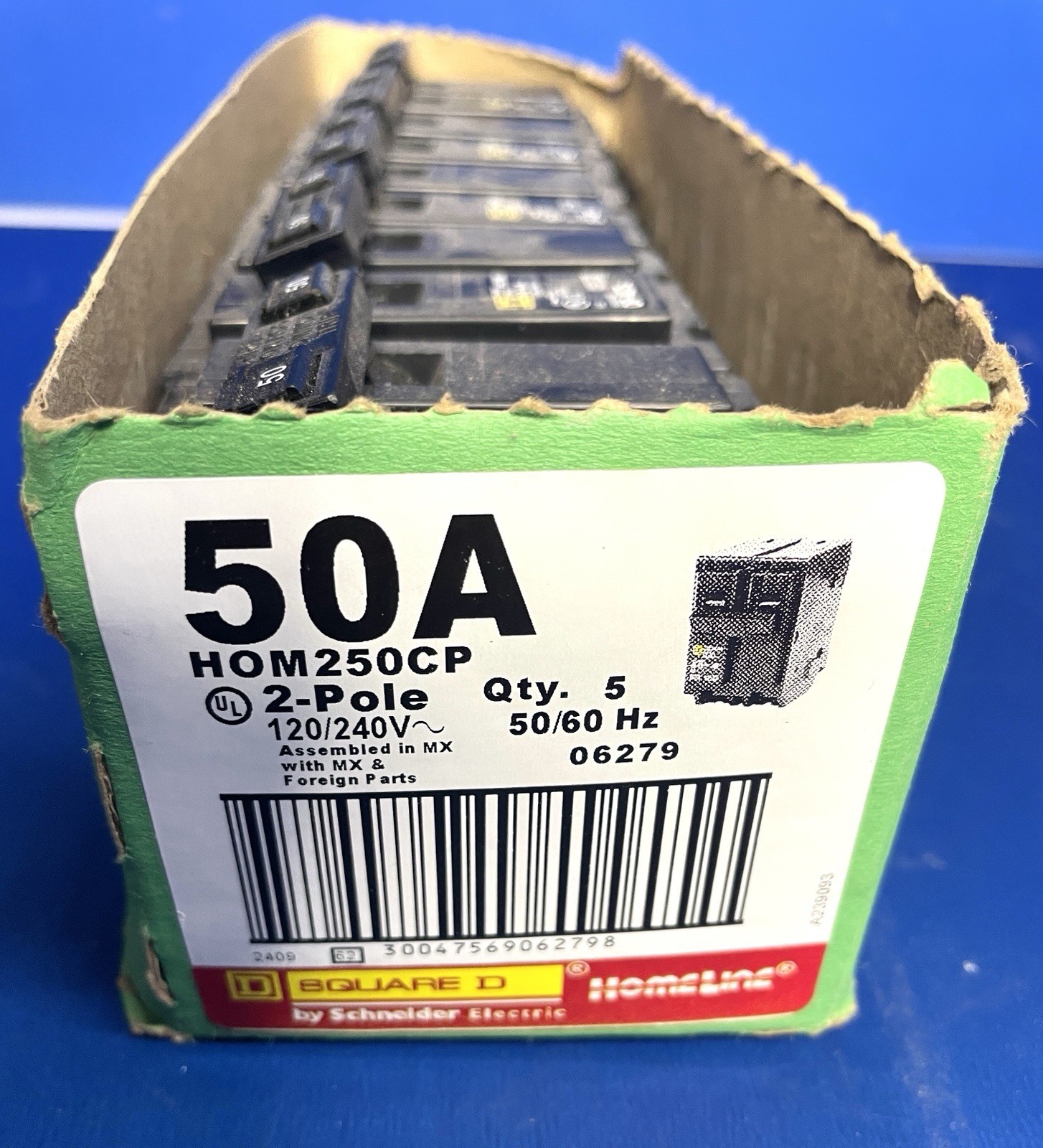 Qty (5) NEW! Schneider Square D Homeline 50Amp 2 Pole Circuit Breaker HOM250CP