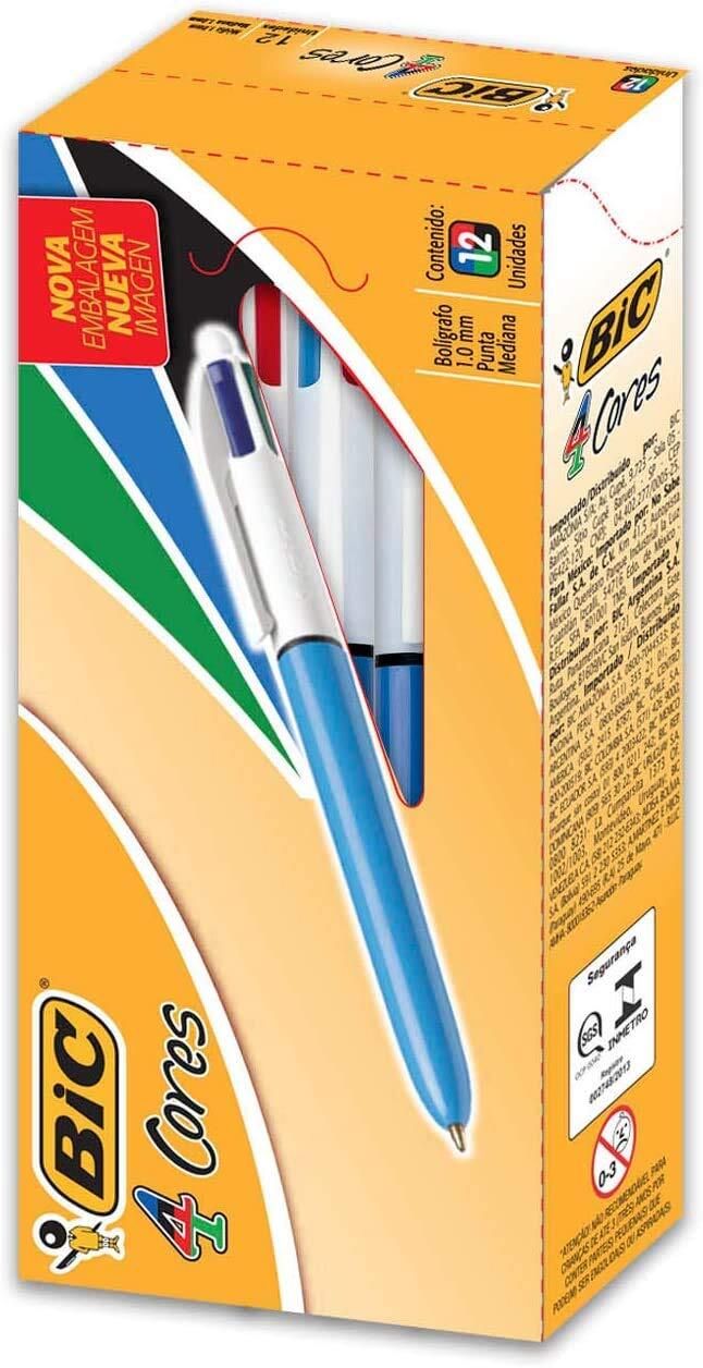 BIC 4 Color Retractable Ballpoint Pen 12 Pack Black Blue Green Red Ink