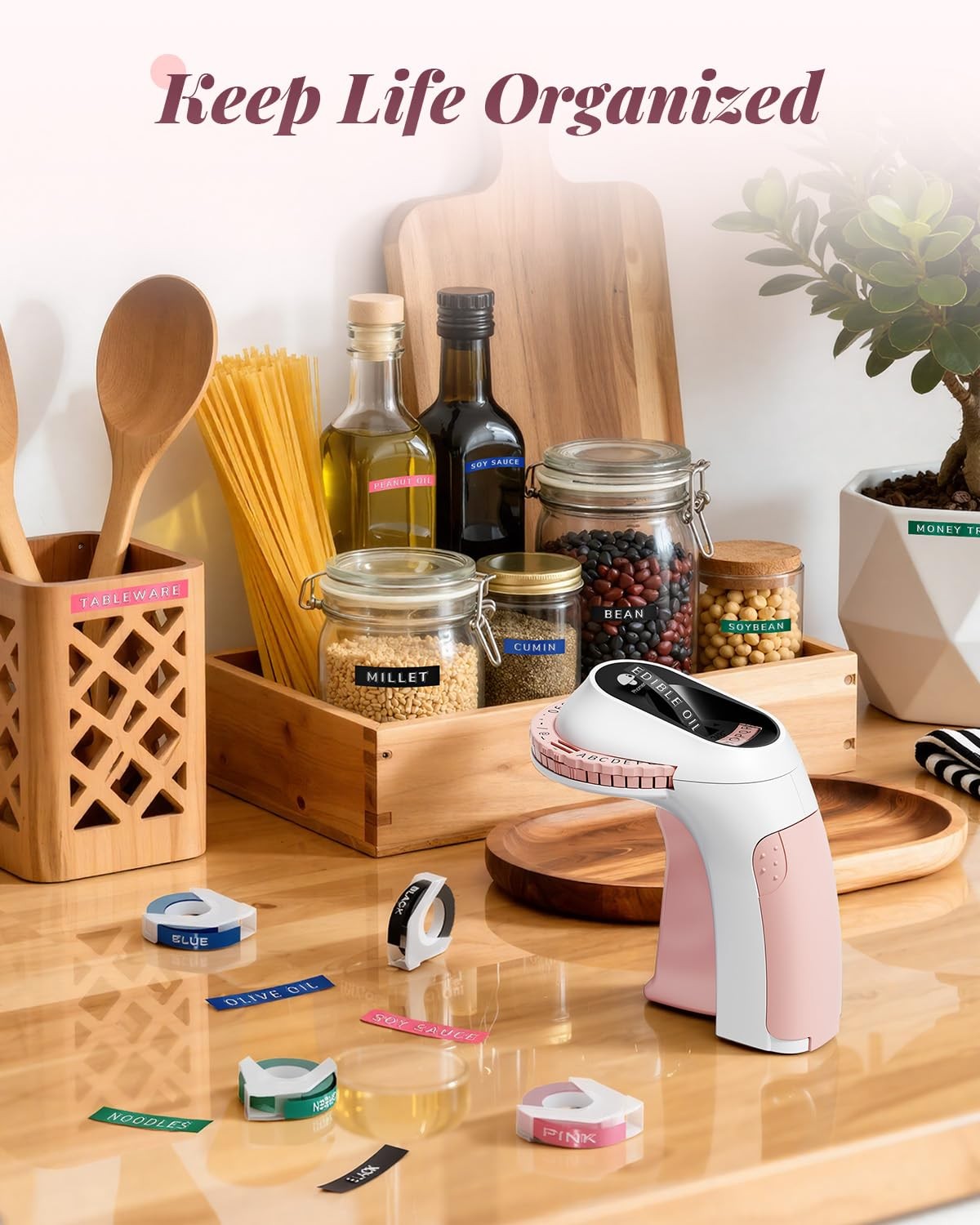 Phomemo Embossing Label Maker Machine, label maker with 6 tapes, Pink