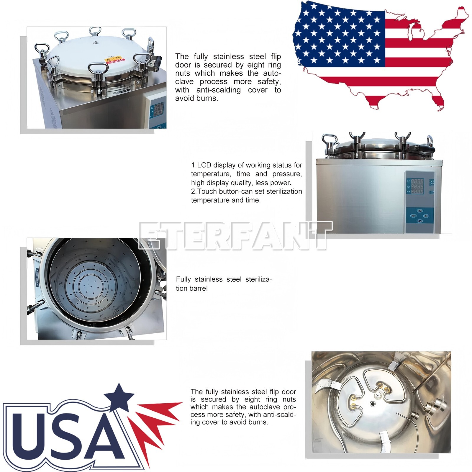 ETERFANT 24/28/35L Dental Medical High Pressure Steam Sterilizer Autoclave US