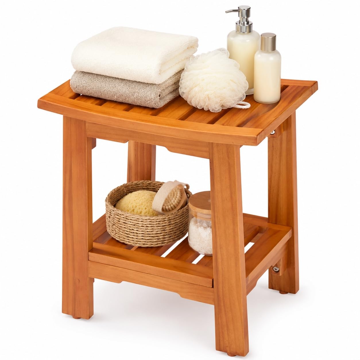 Simple Deluxe Teak Shower Bench Wood Shower Bench Shelf 14 Waterproof Shower