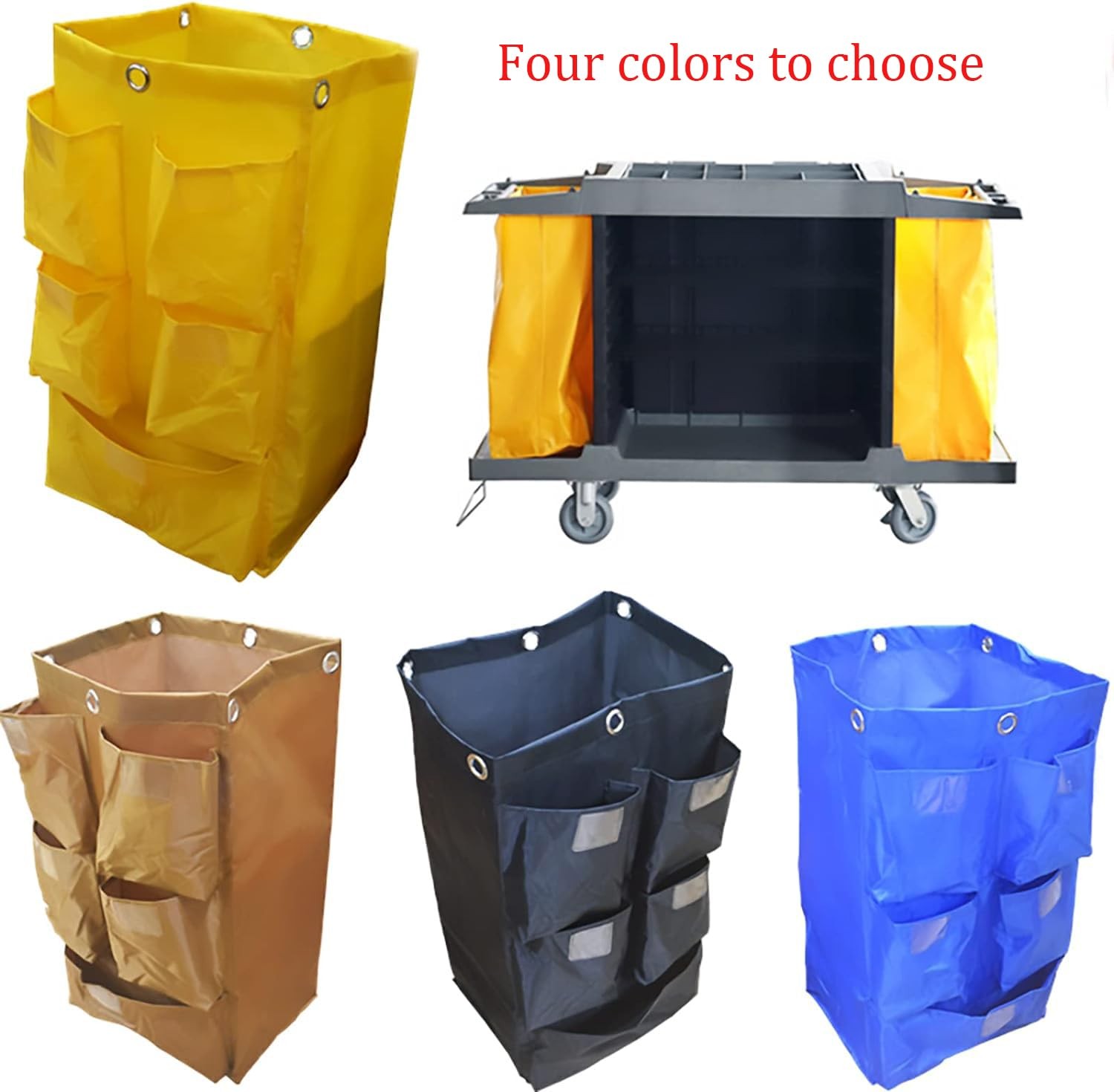 Janitorial Cart Bag with 5 Pockets,25 Gallon Housekeeping cart Bag High Capac…