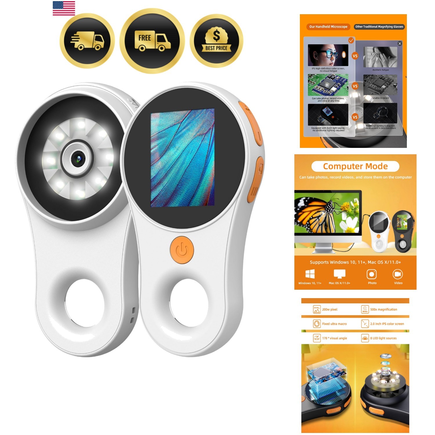 Digital Microscope Handheld 2.0 inch IPS Color Screen,Portable Digital Magnif…
