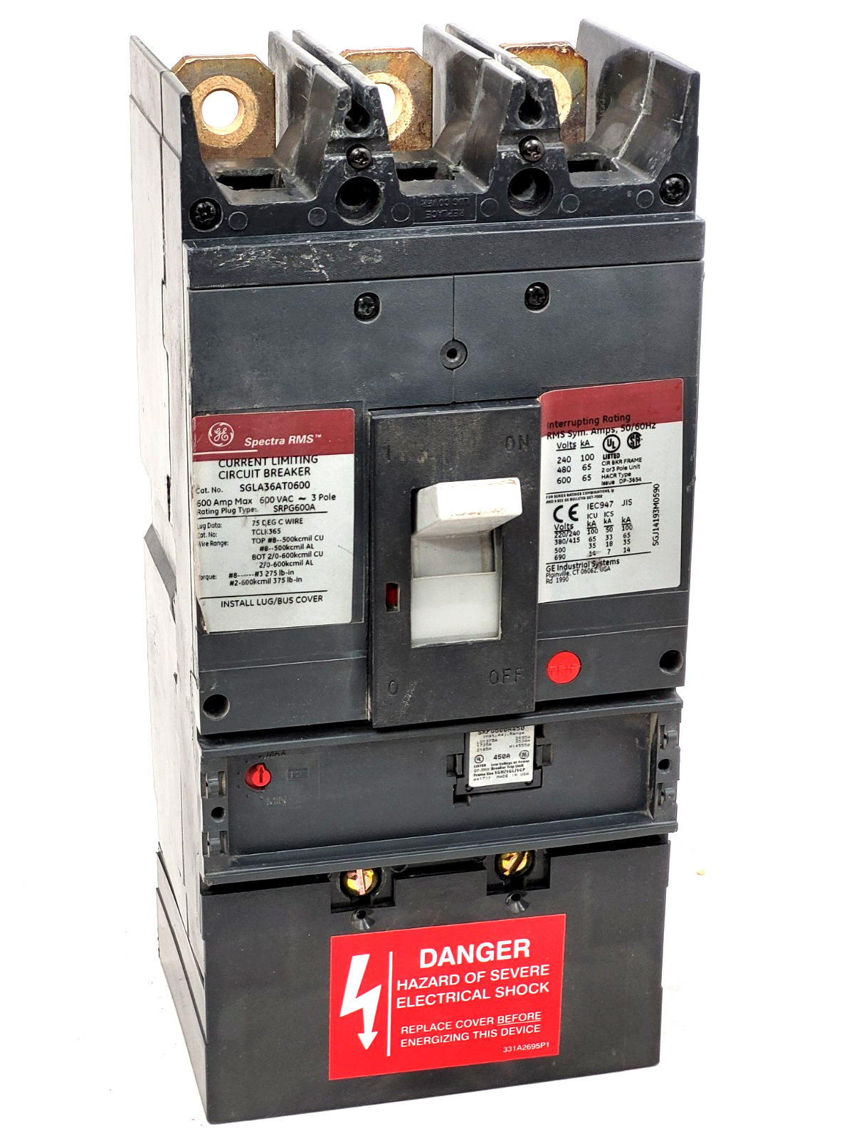 SGLA36AT0600 GE 600 Amp Max Circuit Breaker w/450A SRPG600A450 Plug