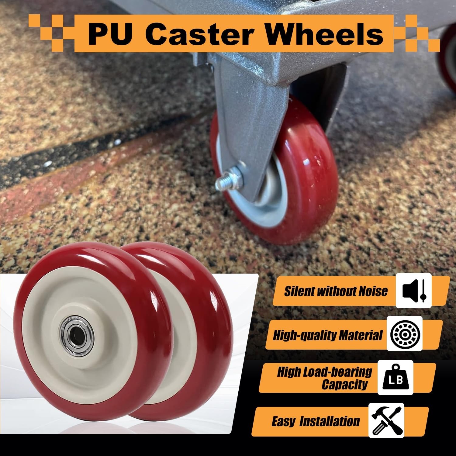 Universal Fit 2Pcs 3-Inch PU Caster Wheels – Ideal for Trolleys and Workbenches