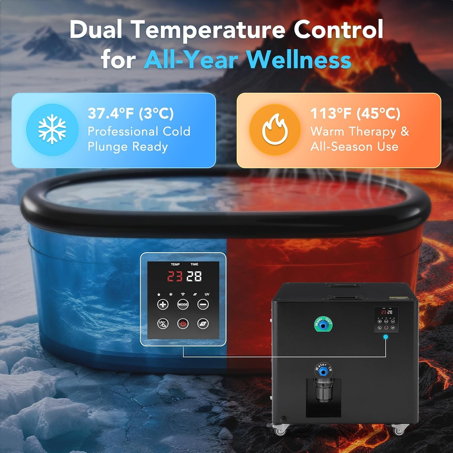 1HP Ice Bath Water Chiller & Heater for Cold Plunge Therapy – 37.4°F to 104°F