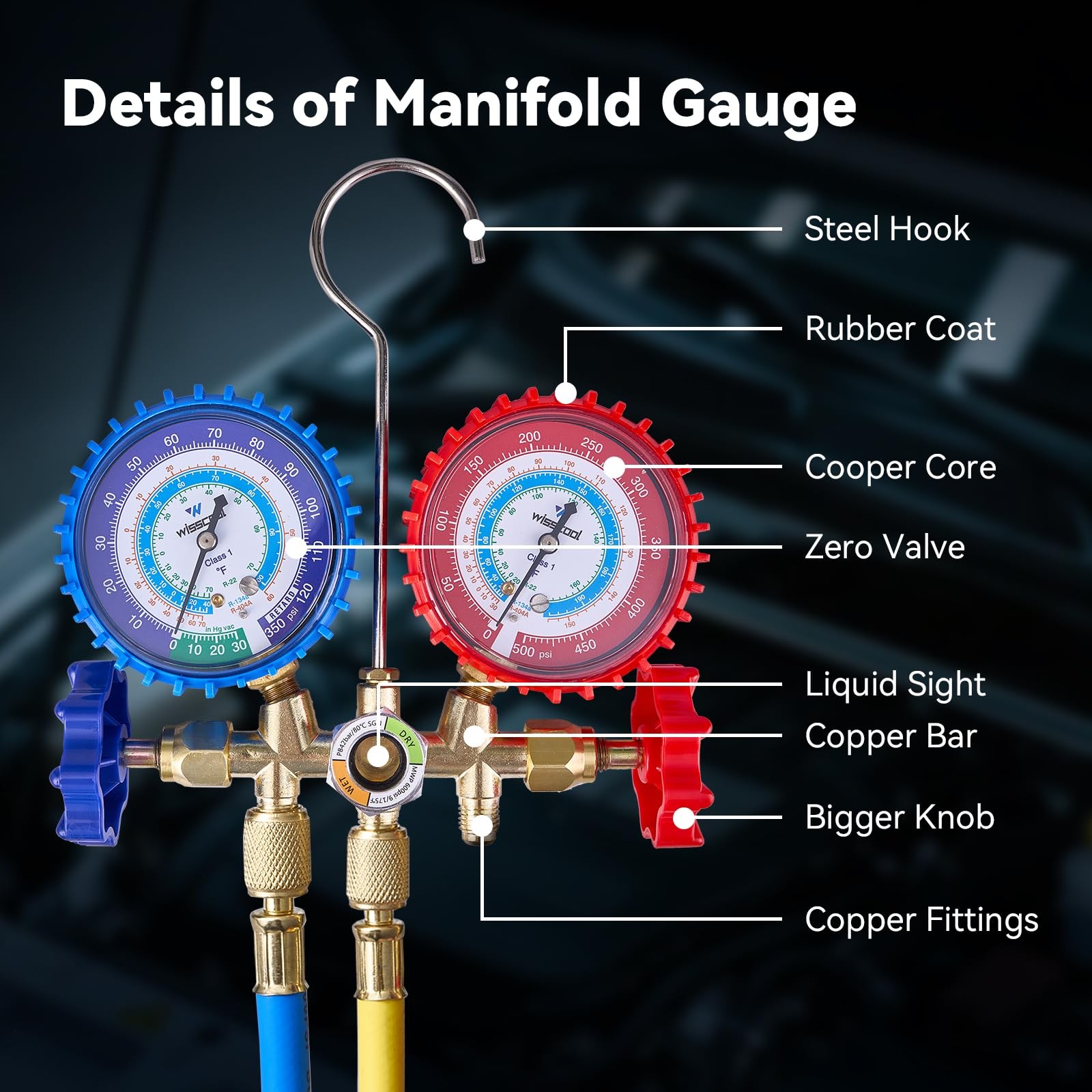 3Valve HVAC Manifold Gauge Set for R134a, R22 and R404A