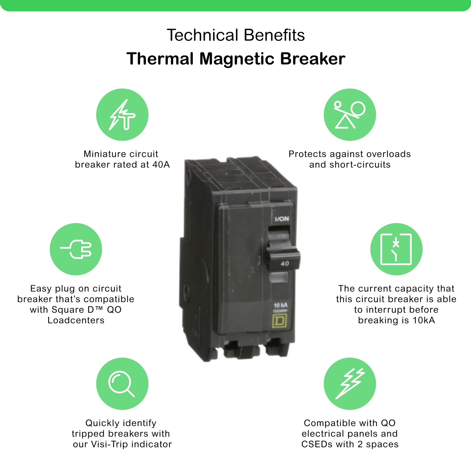 Square D QO240CP Miniature Circuit Breaker – 40 A, 2 Pole, 120/240 VAC