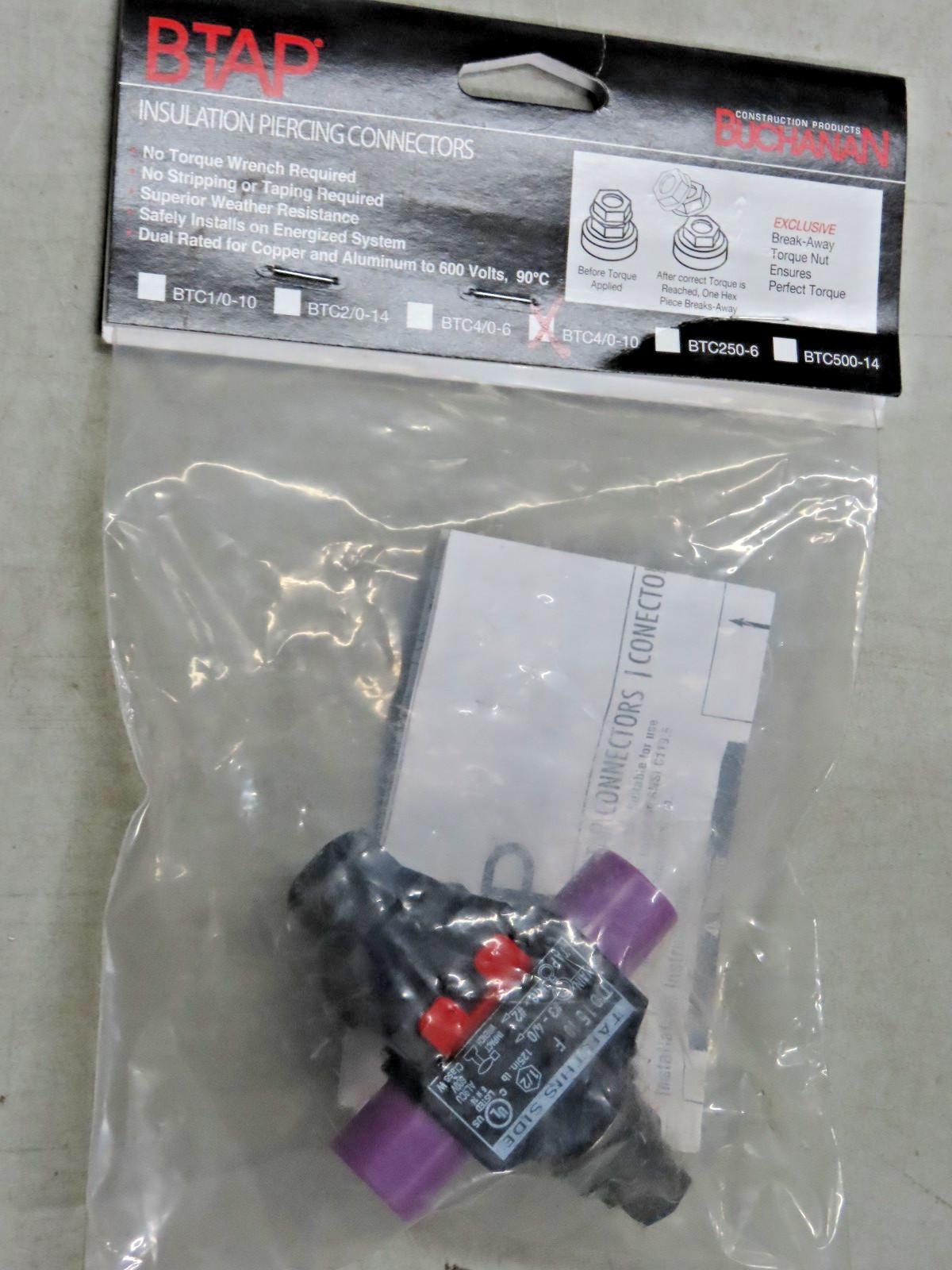 BUCHANAN BTC4/0-10 INSULATION PIERCING CONNECTOR No Stripping or Taping Required