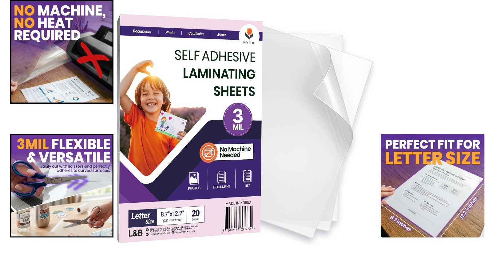Versatile 20 Pack Cold Laminating Sheets, 8.7×12.2 in, 3mil for Easy Protection