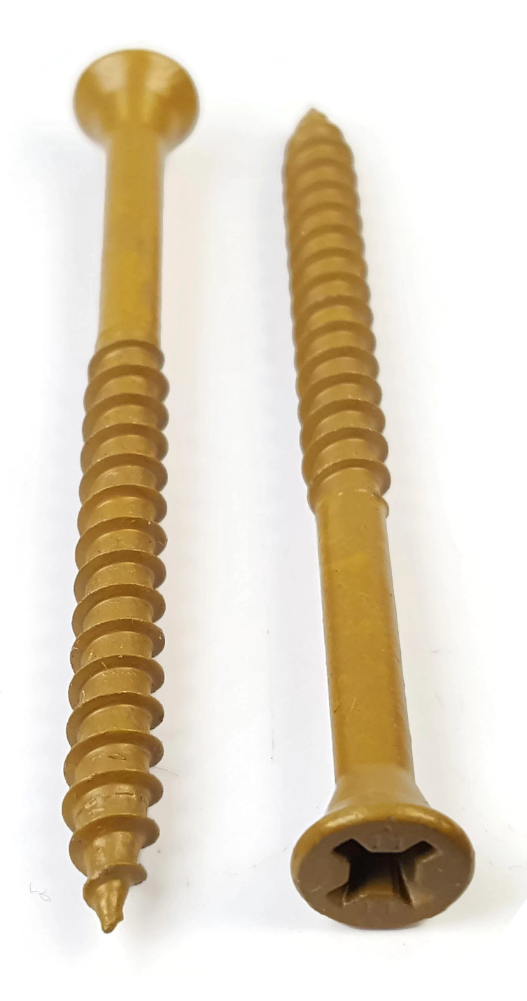 #8 x 2″ Phillips Square Combo Drive Steel Tan Deck & Wood Screws – Coated