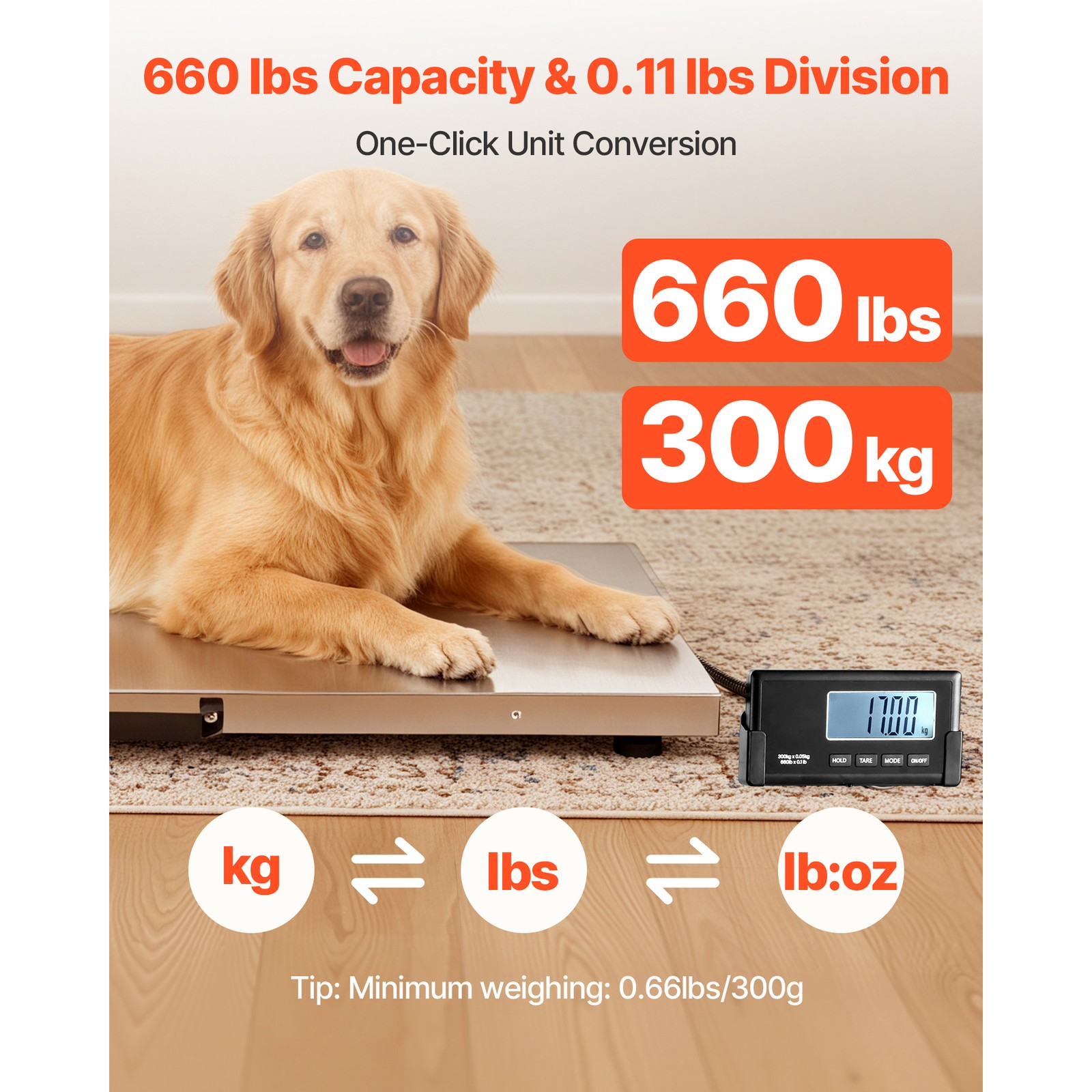 Uimoso 660lbs Digital Shipping Scale Stainless Steel LCD Digital Livestock Scale