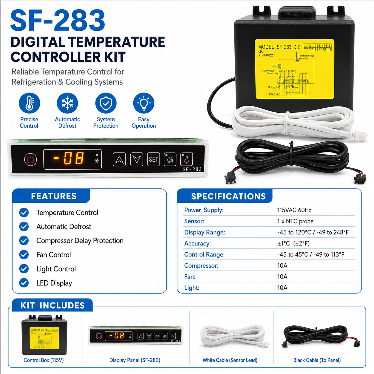 SF-283 Temperature Controller 115VAC for Commercial Refrigerator Cooler