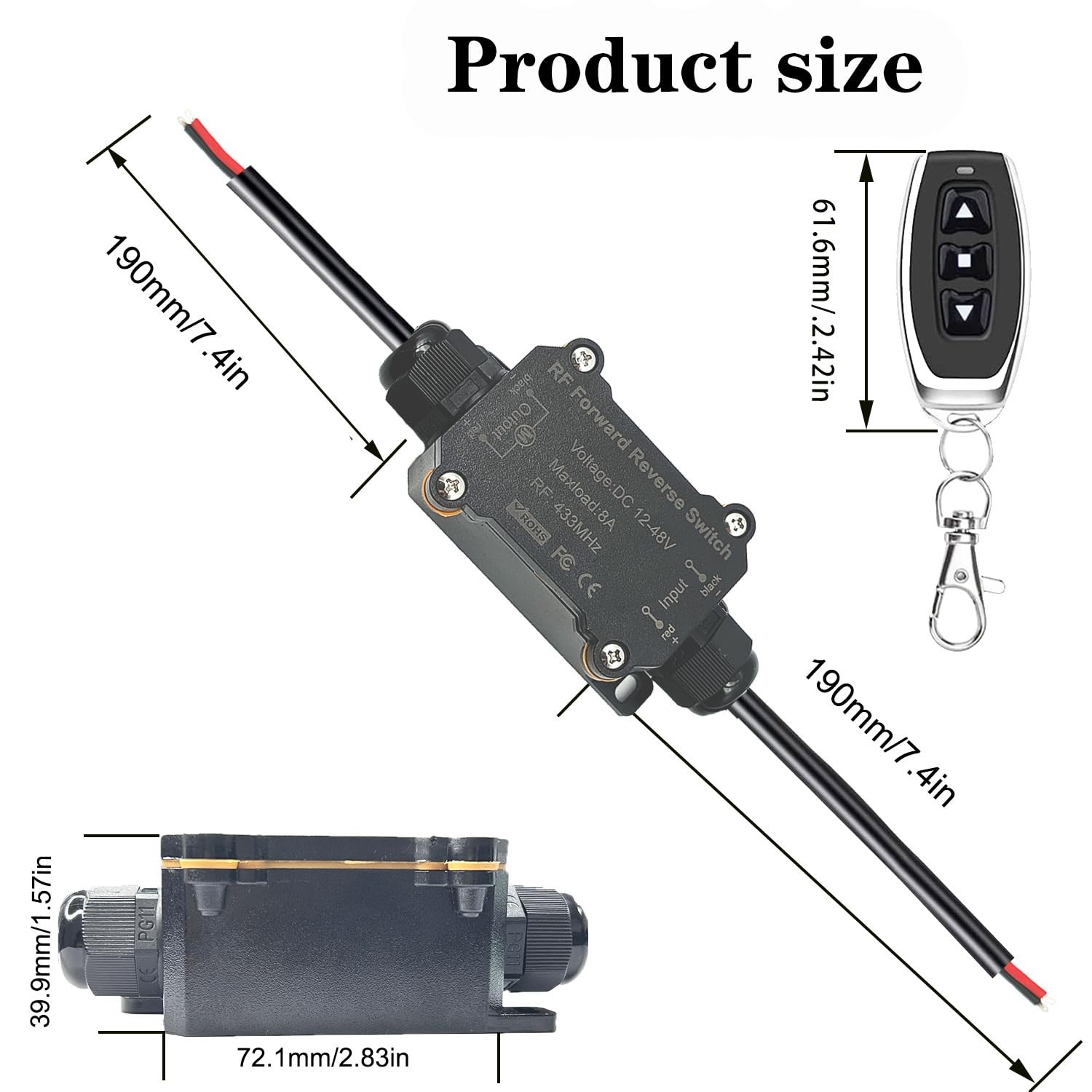 Waterproof DC12V/48V/8A Forward Reverse Remote Switch Linear Actuator Motor