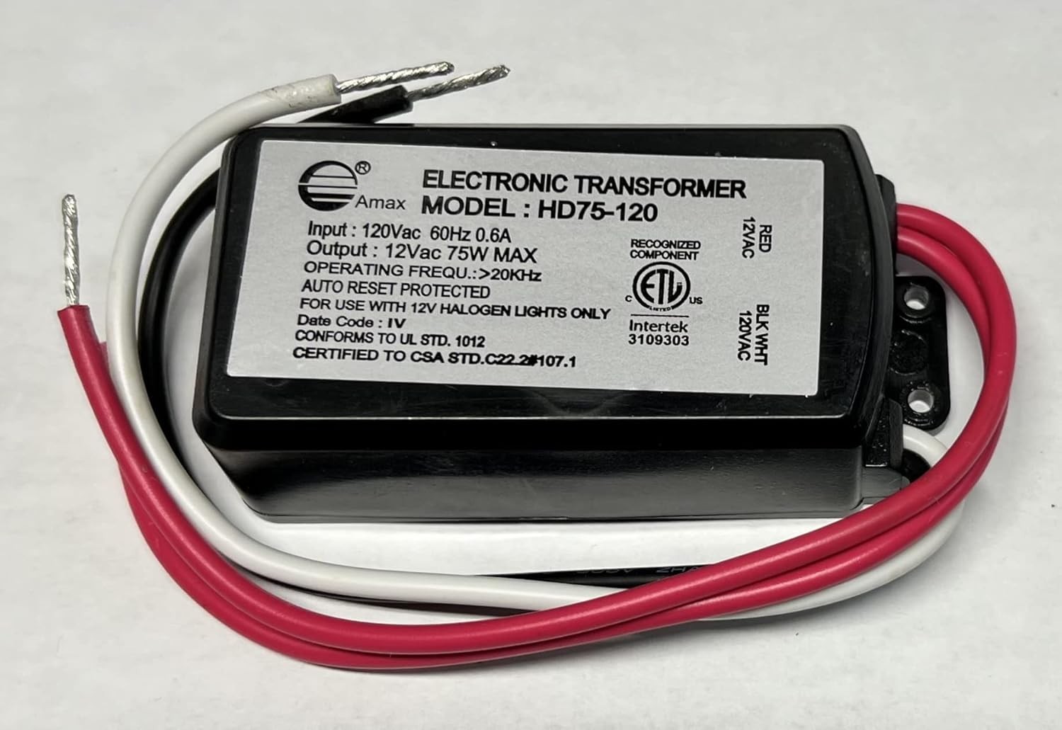 Amax 75W Electronic Halogen Stepdown Transformer HD75-120 New