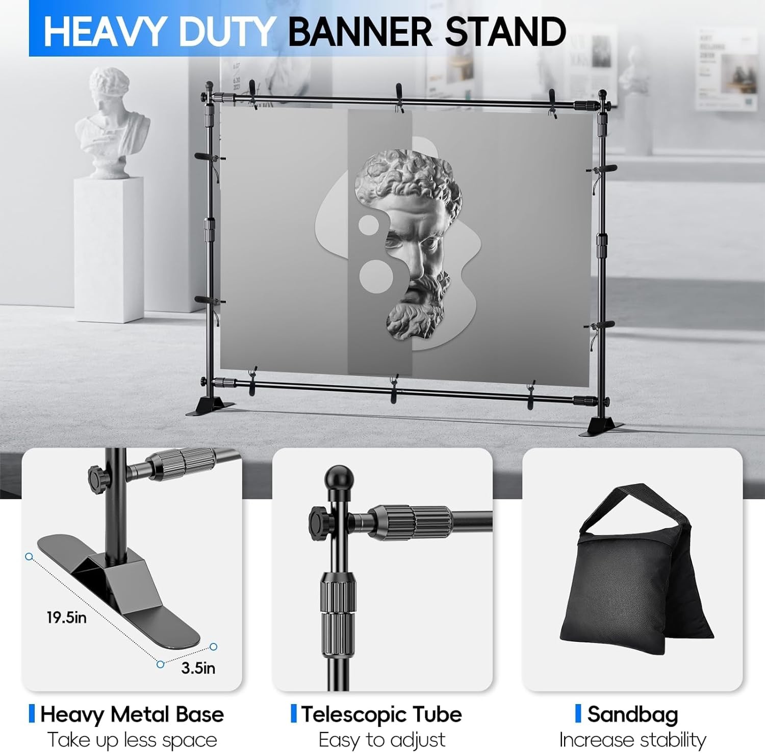 Adjustable Photo Backdrop Banner Stand 10x8ft Step and Repeat Background Display