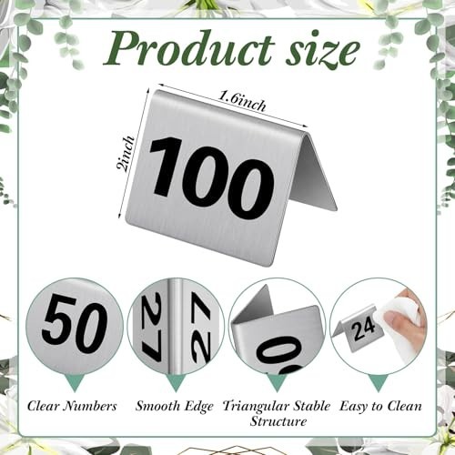 100 Pack Stainless Steel Table Numbers 1-100, Double-Sided Tent Signs for Events